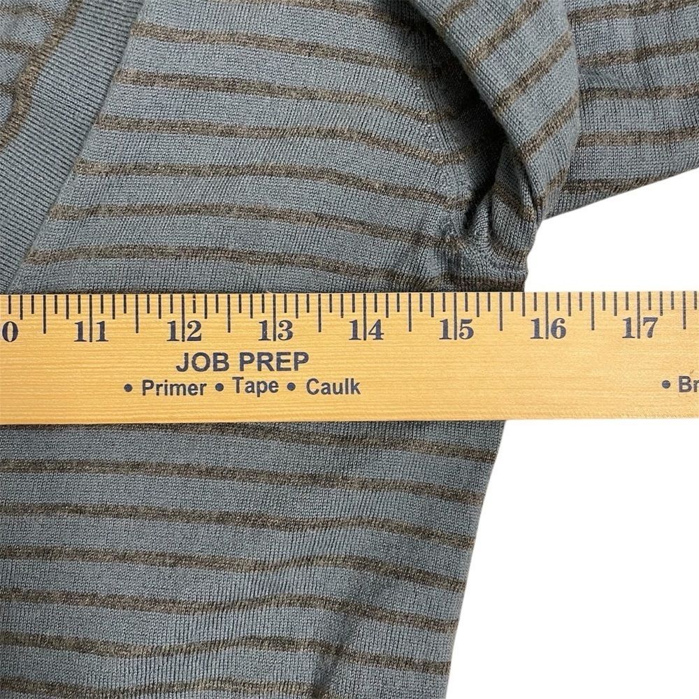 Halogen Cardigan Sweater V-Neck Merino Wool Blue Gray Stripes Women’s Size M - Picture 5 of 11